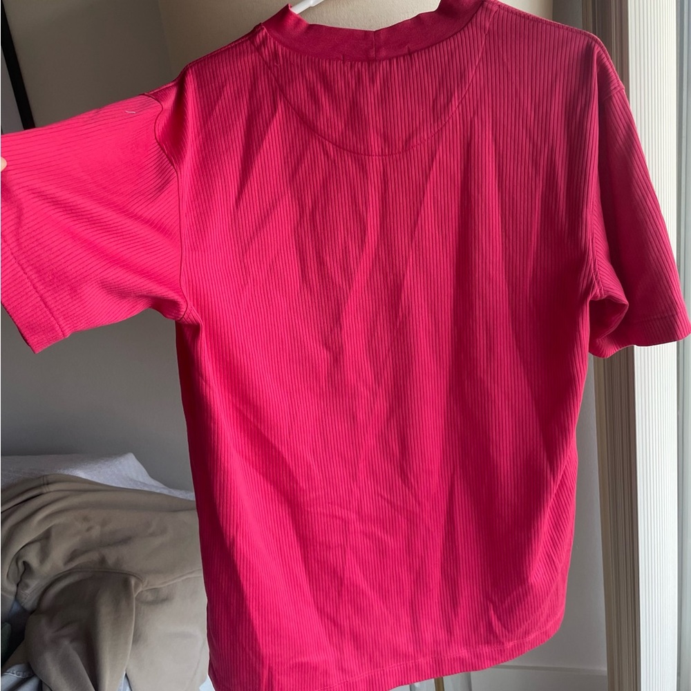 Vintage Y2K Nike Tiger Woods Dri Fit Golf Shirt Red Mock Neck Size M Ribbed - Picture 6 of 8